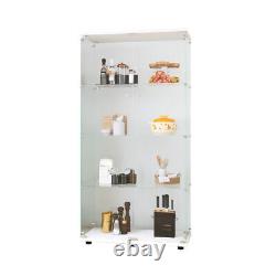 Two-door Glass Display Cabinet 4 Shelves With Door For Living Room Bedroom