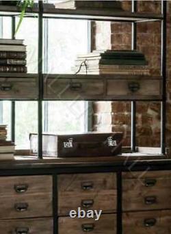 Vintage Elm Wood Doors Iron Cabinet Display Shelves Storage Bookcase Drawers