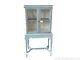 Vintage French Glass Front Cabinet Shelf Unit Blue White Accent Storage Display
