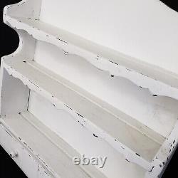 Vtg Wall Hanging White Distressed Wooden Display Shelf Cabinet Rack with Drawer