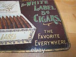 WHITE LABEL 5c CIGARS Antique Tin Ad Store Display Sign CARVALHO & Co PHILA USA