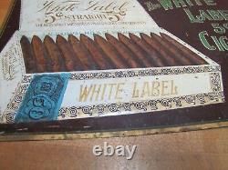 WHITE LABEL 5c CIGARS Antique Tin Ad Store Display Sign CARVALHO & Co PHILA USA