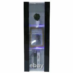 Wall Display Cabinet Glass Door 3 Tiers Bathroom Storage Shelves With LED Lights