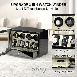 Watch Winder For Automatic 4 Watches With 6 Display Storage And Jewellery Drawer