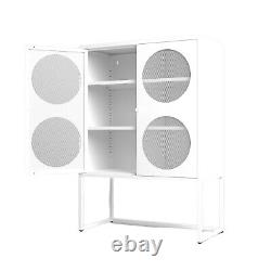 White 47.2'' Tall Metal Storage Cabinet 2 Doors With Round Mesh Windows Display