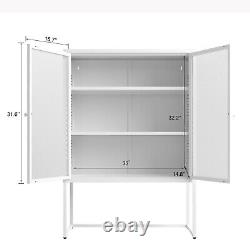White 47.2'' Tall Metal Storage Cabinet 2 Doors With Round Mesh Windows Display