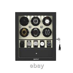 White Automatic 6 Watch Winder With Extra Watches Display Storage Box LED Light