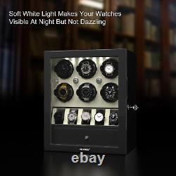 White Automatic 6 Watch Winder With Extra Watches Display Storage Box LED Light