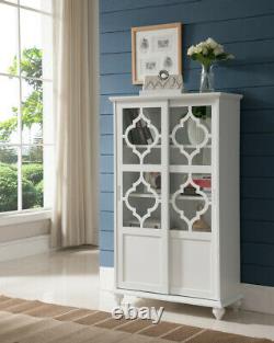 White Barrister Glass Door Bookcase Wood Cabinet Curio Display Dining Storage