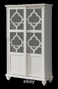 White Barrister Glass Door Bookcase Wood Cabinet Curio Display Dining Storage