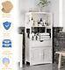 White Bathroom Storage Cabinet With 2 Open Shelves Microwave Hutch Display Unit