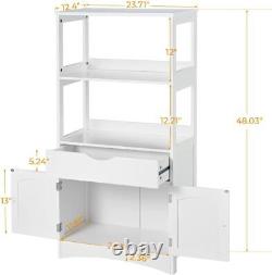 White Bathroom Storage Cabinet with 2 Open Shelves Microwave Hutch Display Unit