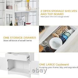 White Bathroom Storage Cabinet with 2 Open Shelves Microwave Hutch Display Unit
