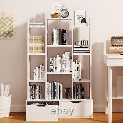 White Book Shelves with 2 Drawers Tree Shape Bookcase Display Storage Organizer