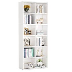 White Bookcase Bookshelf with 12 Cube Storage, 6 Tier Wood Display Rack Shelves