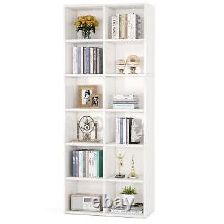 White Bookcase Bookshelf with 12 Cube Storage, 6 Tier Wood Display Rack Shelves