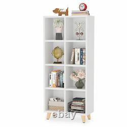 White Bookshelf Modern Tall Cube Bookcase Library Display Cabinet with Storage