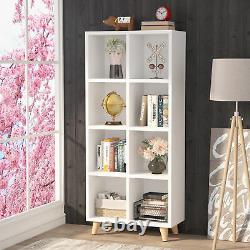 White Bookshelf Modern Tall Cube Bookcase Library Display Cabinet with Storage