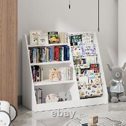 White Cartoon 4 Tier Kids Bookcase Bookcase Storage Display Shelf Organizer