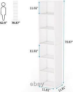 White Corner Bookcase with Storage 6 Tier Cube Display Open Shelves Space Saving