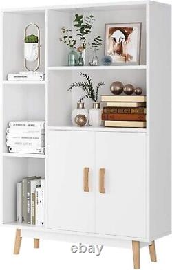 White Display Cabinet Free Standing Storage Bookcase With Door Open Shelves