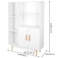 White Display Cabinet Free Standing Storage Bookcase With Door Open Shelves