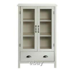 White Finish Wood China Hutch Curio Cabinet Kitchen Storage Cupboard Glass Doors