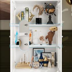 White Finish Wooden Glass Door Bookcase Bookshelf Cabinet Display Storage Drawer