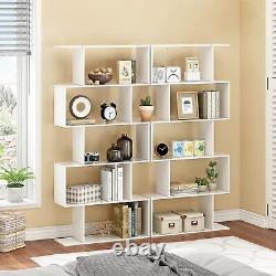 White Geometric Bookcase (5-Tiers) Modern S-Shaped Shelf, Display Storage