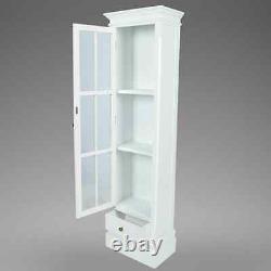 White Glass Cabinet Display Door Drawer Storage Books Shelf Bookcase Office