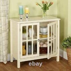 White Glass Door Buffet Sideboard China Storage Cabinet Server Curio Display