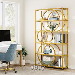 White-Gold 6-Tier Modern Etagere Bookshelf Bookcase Storage Shelves Display Rack