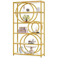 White-Gold 6-Tier Modern Etagere Bookshelf Bookcase Storage Shelves Display Rack