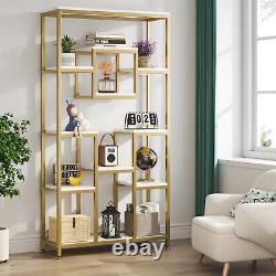 White Gold Bookcase Bookshelf Tall Etagere Open Display Rack Storage Shelving
