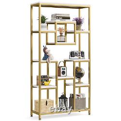 White Gold Bookcase Bookshelf Tall Etagere Open Display Rack Storage Shelving