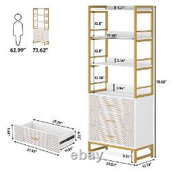 White Gold Bookcase Bookshelf with 3 Drawers, Open Display Rack Storage Shelves