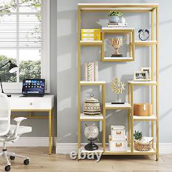 White Gold Bookshelf Bookcase Open Storage Shelves Display Rack for Home Office