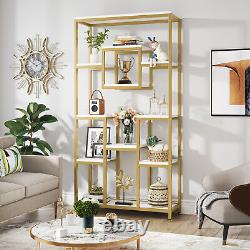 White Gold Bookshelf Bookcase Open Storage Shelves Display Rack for Home Office