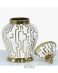 White Gold Ginger Jar Storage Decor Display Lattice Home Decoration Vase Lid