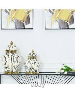 White Gold Ginger Jar Storage Decor Display Lattice Home Decoration Vase Lid