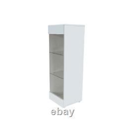 White High Gloss Glass Display Cabinet Blue LED Light Sideboard Storage Shelves