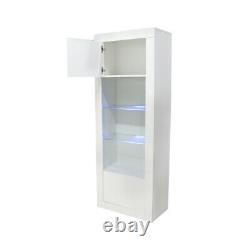 White High Gloss Tall Display Cabinet Storage Unit Cupboard with LED Light 170CM