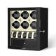 White Led Light Automatic 6 Watch Winder With Extra Watches Display Storage Box