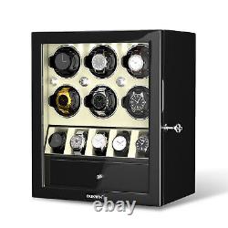 White LED Light Automatic 6 Watch Winder With Extra Watches Display Storage Box