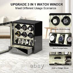 White LED Light Automatic 6 Watch Winder With Extra Watches Display Storage Box