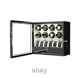 White Leather Automatic 8 Watch Winder LED With 6 Watches Display Storage Box