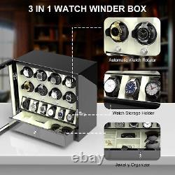 White Leather Automatic 8 Watch Winder LED With 6 Watches Display Storage Box