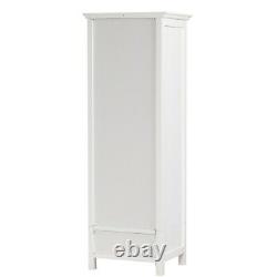 White Linen Cabinet Tower Bathroom Glass Shelf Drawer Bath Towel Storage Display