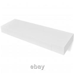 White MDF Floating Wall Display Hanging Shelf with 1 Drawer Book/DVD Storage