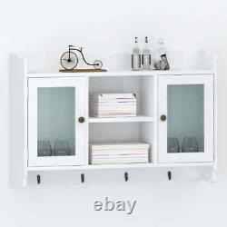White MDF Wall Cabinet Display Shelf Book/DVD/Glass Storage JJS